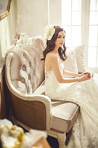 wedding dresses, fashion, character, bride, veil, white dress, young woman