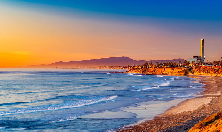 california, sunset, evening, sky, clouds, sea, ocean
