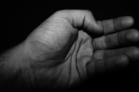 mão, mãos, medo, preto e branco, mão humana, close-up, pessoas