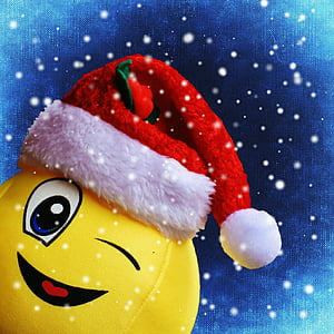 Рождество, смайлик, снег, смешно, смеяться, Подмигнуть, колпак Санта-Клауса