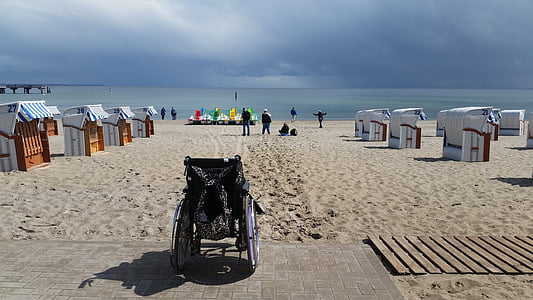 пляж, шезлонг, мне?, инвалидной коляске, песок, праздник, Балтийское море