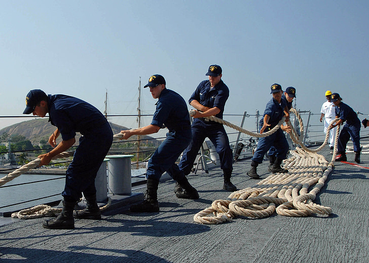 моряки, екіпаж, корабель, військово-морські сили, моряк, мотузка, лінія