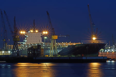 Hamburg, brod, Brodogradilište, teretni brod, vode, cvatu, Dostava