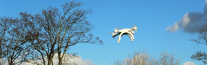 Drone, vlucht, vliegen, Rotor, vliegtuigen, banner, achtergrondafbeelding