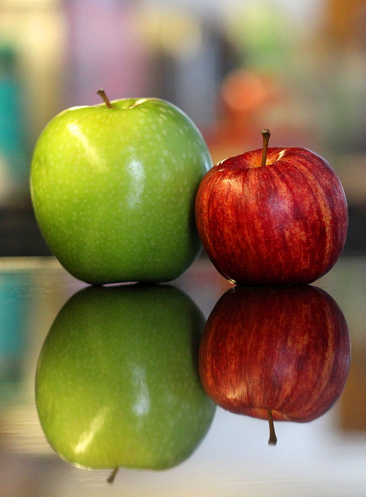 æbler, frugt, sund, rødt apple, mad, frisk, refleksion
