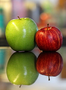 яблоки, фрукты, здоровые, Красное яблоко, питание, свежий, отражение