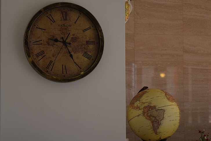 klok, Globe, wit, ouderwetse, luxe, houten materiaal