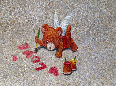 piccolo angelo, amore, parete, vernice, l'orso