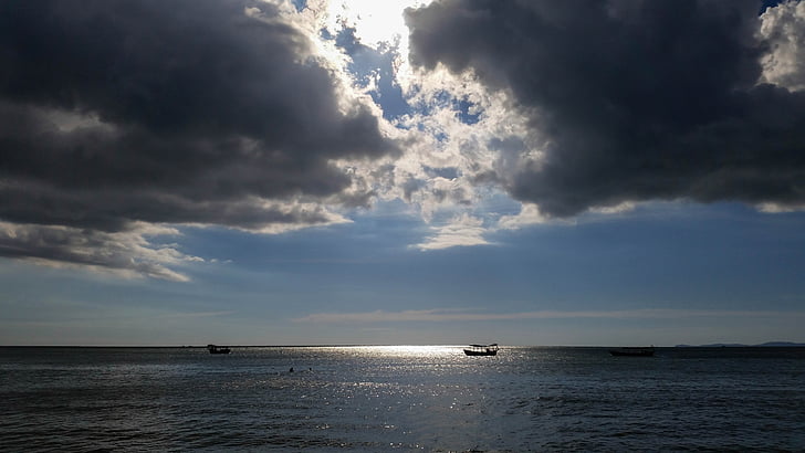 Camboja, Ásia, Sihanoukville, mar, praia, nuvens, sol