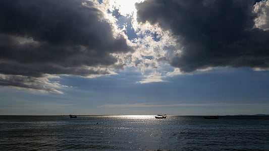 Kambodzsa, Ázsia, Sihanoukville, tenger, Beach, felhők, nap