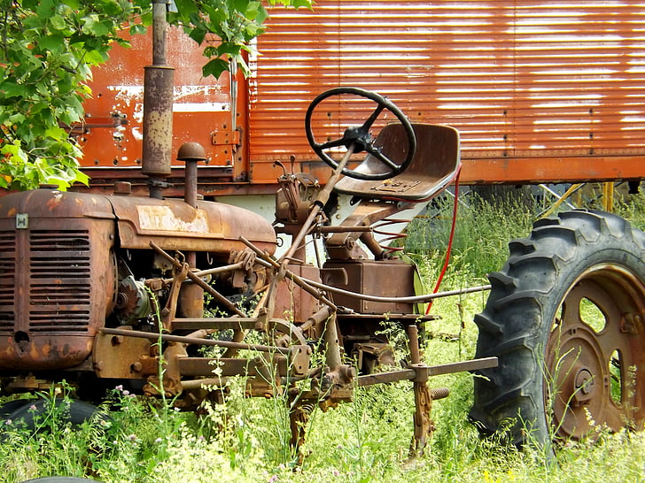 traktorius, mašina, senas, aprūdijęs, mašinos, transporto priemonės, darbo