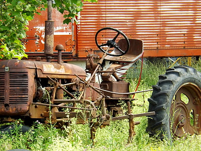 traktor, maskin, gamla, rostig, maskiner, fordon, arbete