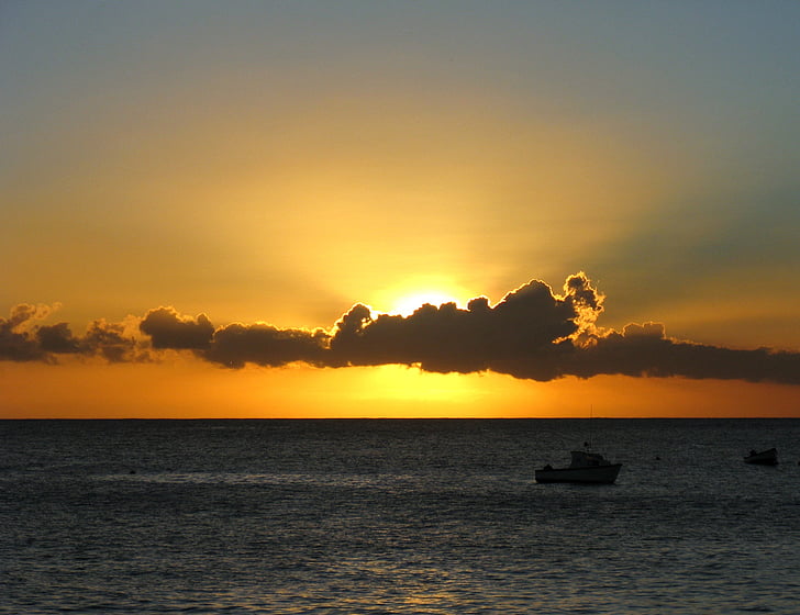 solnedgang, skyer, strålende, Carlisle bay, Barbados