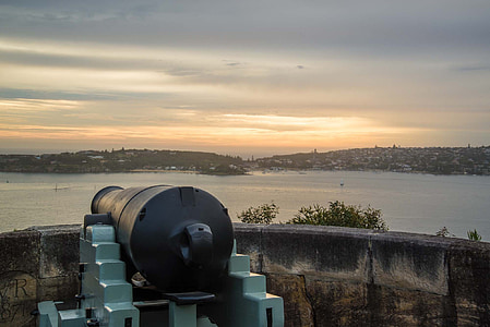 kanon, Sky, skyer, historiske, midterste hoved, Sydney harbour