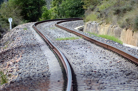 tren, ferrocarril de, paisaje, a través de, hierro, distancia, punto de vista