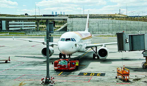 Белый, самолет, Парк, впереди, дневное время, Аэропорт, Jetway