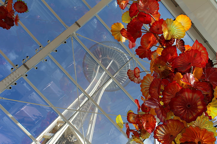 wieży Space needle, Seattle, systemu Windows, Konserwatorium, cieplarnianych, rośliny, Lookout
