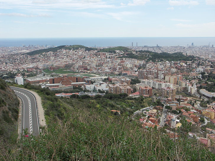 Barcelona, Kaynak, Tibidabo, Şehir, yol, binalar, Cityscape