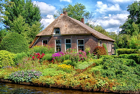 Giethoorn, gården, huset, hytte, landsbyen, romantikk, Holland