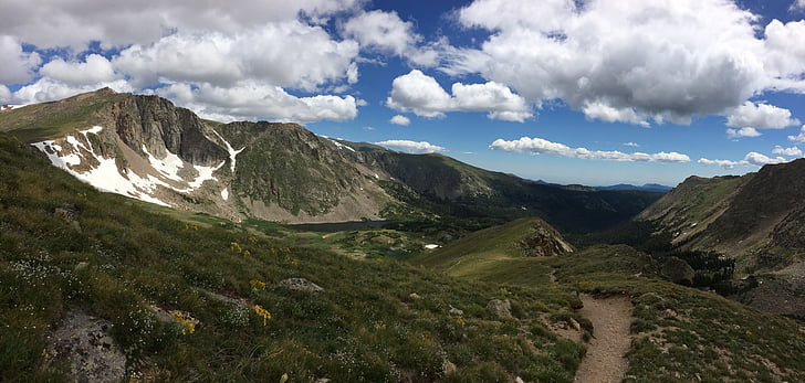 Alpu, Pārgājieni, Colorado, vasaras, zila, debesis, kalns