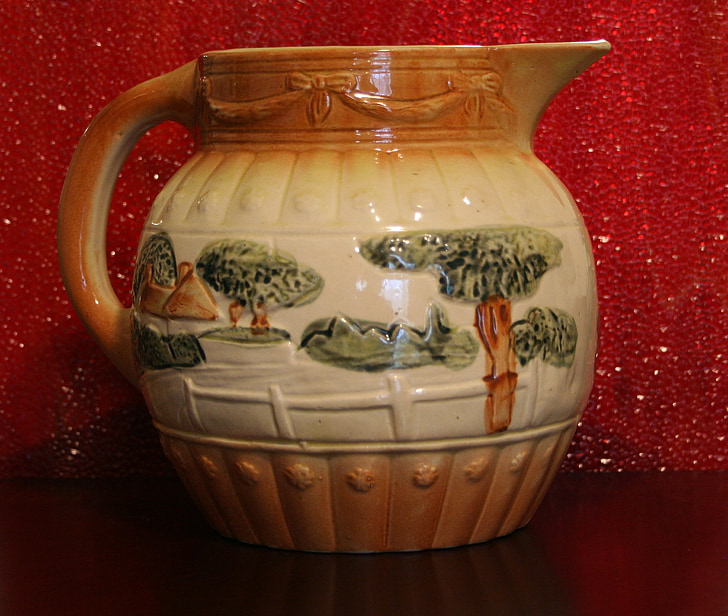 džbán, vody, mlieko, keramika, Roseville, Antique