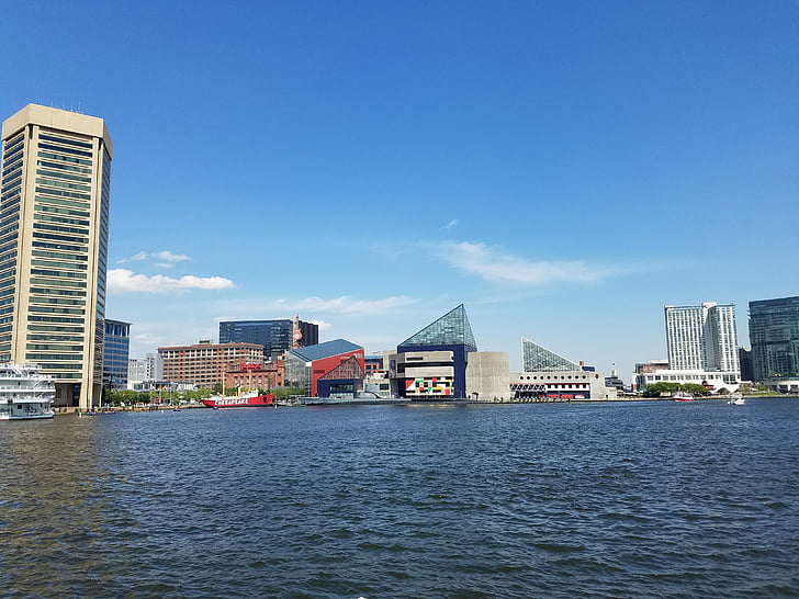 Baltimore-ban, kikötő, vízparton, víz, Skyline, turizmus, festői