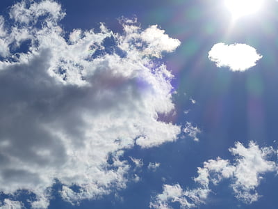 clouds, sky, sun, rays, blue, white clouds, summer day