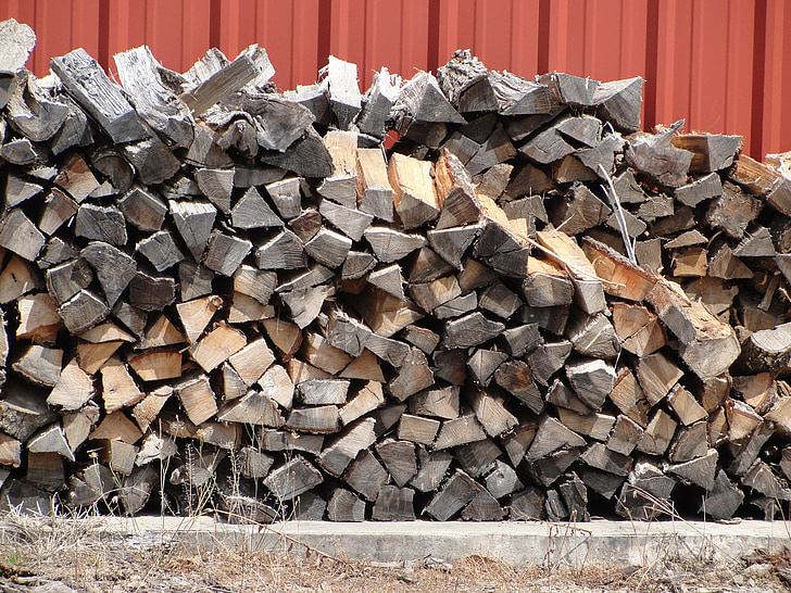 wood pile, firewood, split wood, corded, stacked wood
