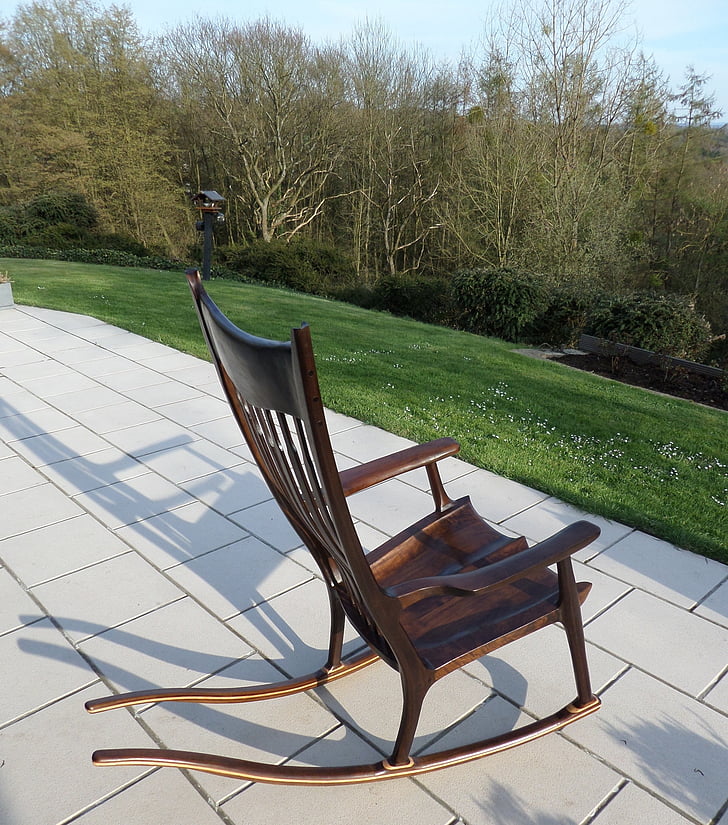 rocking chair, walnut, seat, chair, outdoors