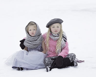 sisters, winter, girl, child, childhood, cold, december