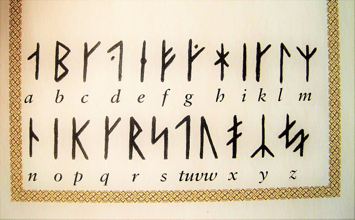 runové písmo, germánské postavy, staré znaky, postavy, staré, abeceda, abeceda psací