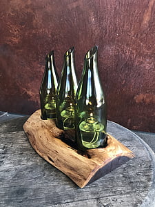 Centralnym punktem, Mesquite drewna, deski drewno, butelka wina, Świecznik