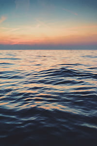 corpo, água, laranja, pôr do sol, oceano, céu, Horizon