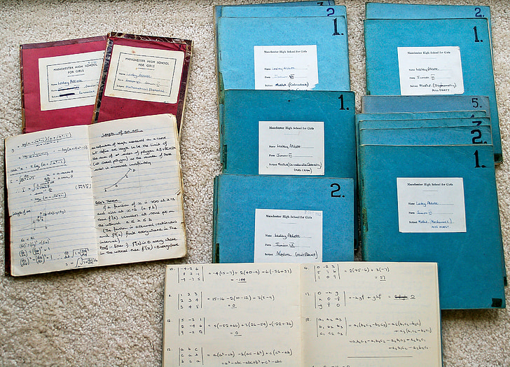 l'escola, llibres, exercici, matemàtiques, l'educació, dècada del 1960, Anglaterra