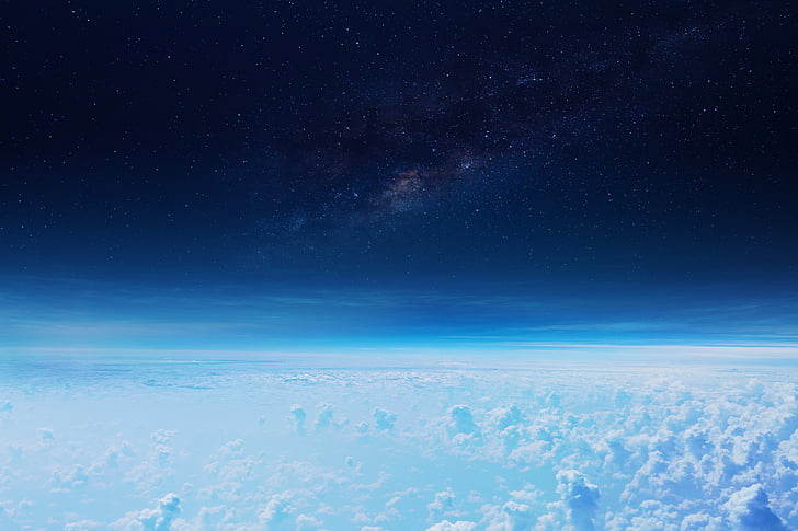 clouds, space, milky way, atmosphere, flying, blue, above clouds