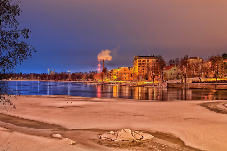Finlandia, Jezioro, wody, zimowe, śnieg, lód, mrożone