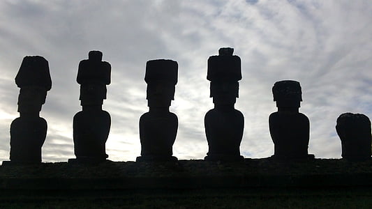 dusk, statues, white, clouds, easter, Silhouette, sculptures