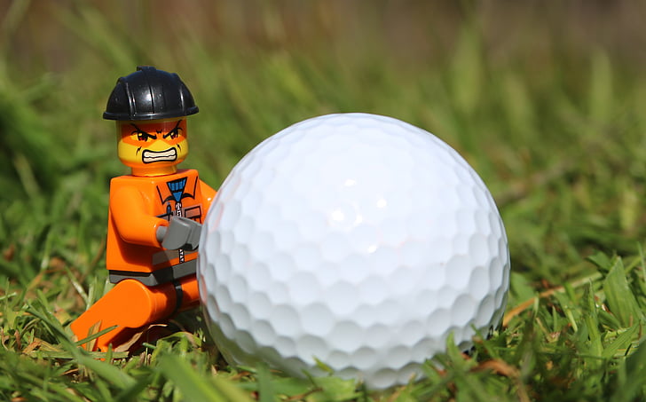 Golf, golfa bumbiņu, dusmīgs, jautrs, rotaļlietu cilvēks, vīrietis, zāle