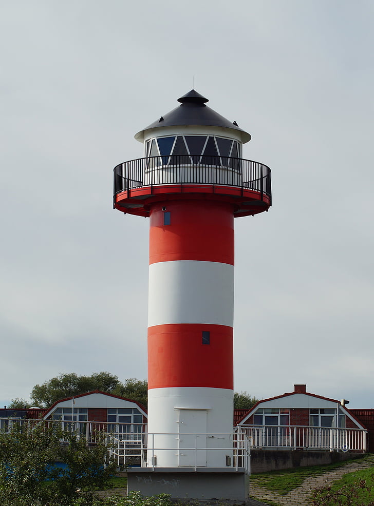 lighthouse, beacon, city, bridge, tower, sea