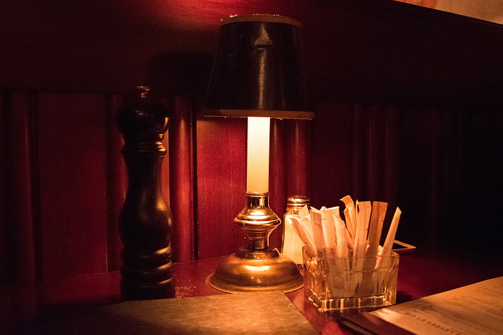 lâmpada, restaurante, luz, madeira, elegante, interior, luminária