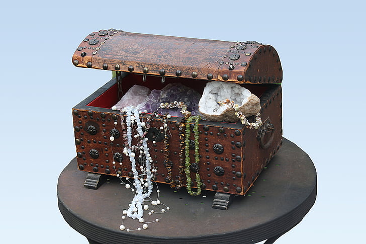 treasure chest, chest, gems, box, open, decoration, jewellery