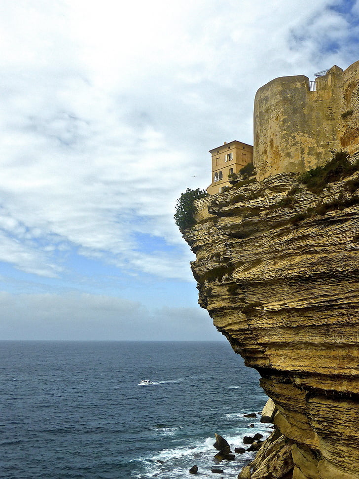 stâncă, Bonifacio, Corsica, peisaj marin, coastă, Cetatea, clădire