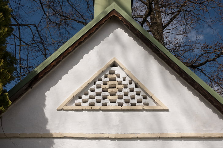 chapel, roof, triangle, opening, detail, tree, triangle shape