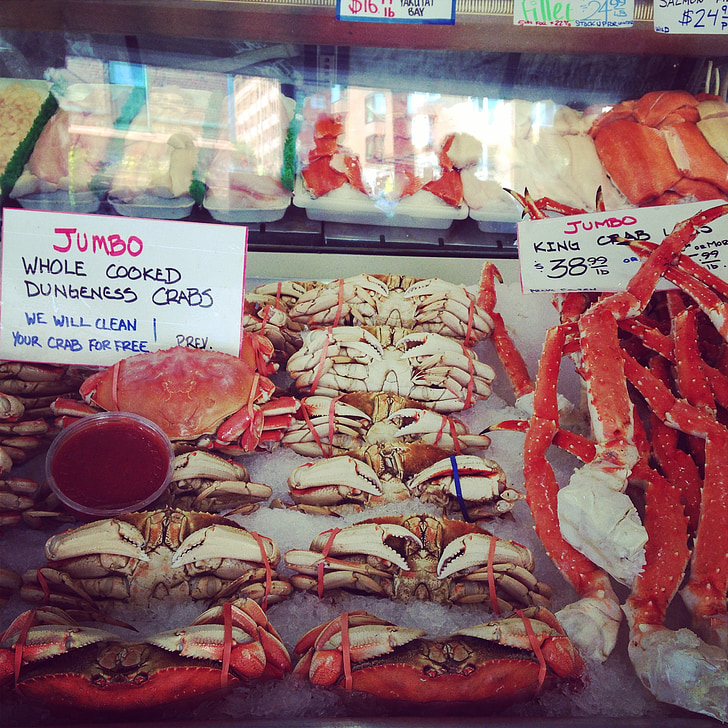 seafood, market, crab, fish, food, fresh, fishing