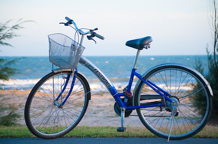 sykkel, din vei, veien, kjøretøy, sjøen, sykkel, utendørs