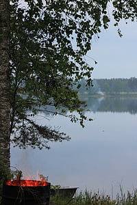 midtsommer, finsk, yötönyö, Sommer, vann, Lake, høyden av sommeren feiring