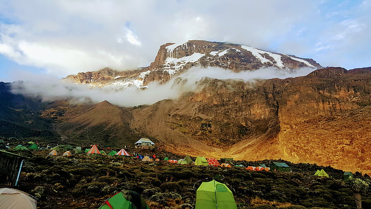 Kilimanjaro, parede de barranco, telhado de África, Machame, barranco, aventura, nuvens