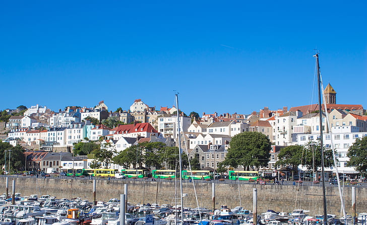 guernsey, harbour, houses, city, port, island