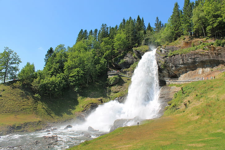 Wasserfall, Norwegen, Norheimsund, Steinsdalsfossen, Reise, Wasser, Grass