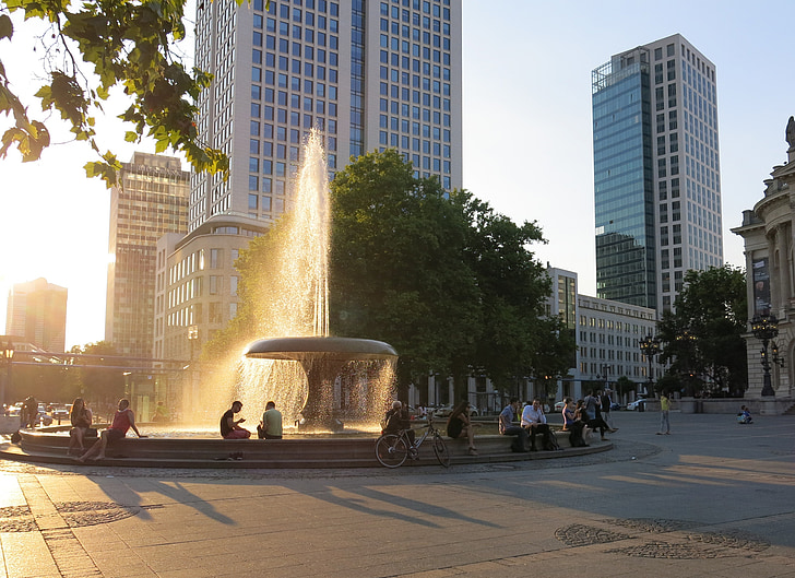Frankfurt, Kota, cahaya, air mancur, musim panas, cerah, arsitektur
